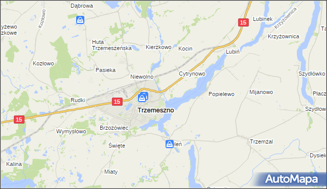 mapa Bystrzyca gmina Trzemeszno, Bystrzyca gmina Trzemeszno na mapie Targeo