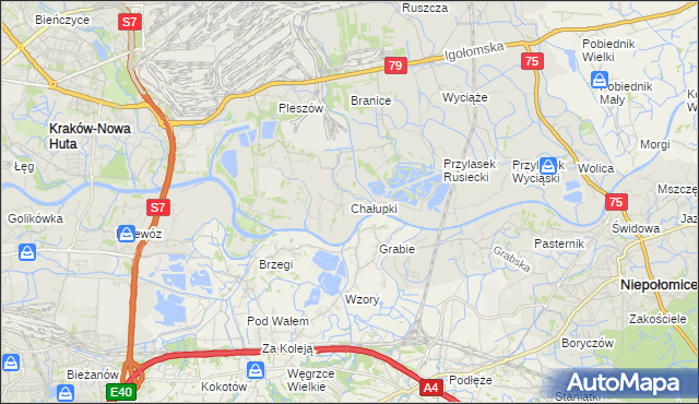 mapa Chałupki gmina Kraków, Chałupki gmina Kraków na mapie Targeo