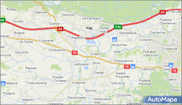 mapa Chełm gmina Bochnia, Chełm gmina Bochnia na mapie Targeo