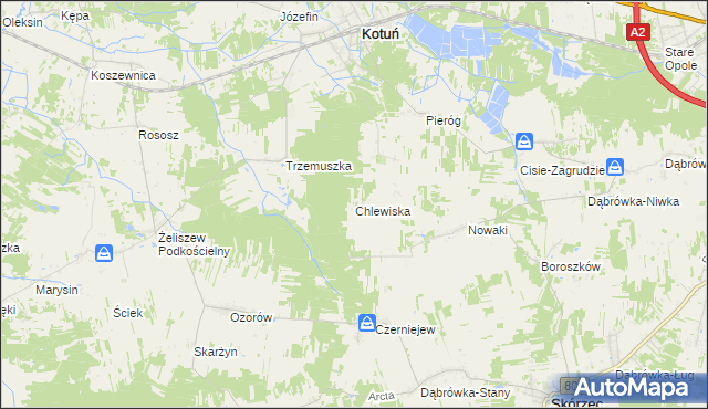 mapa Chlewiska gmina Kotuń, Chlewiska gmina Kotuń na mapie Targeo