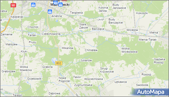 mapa Chmielew gmina Mińsk Mazowiecki, Chmielew gmina Mińsk Mazowiecki na mapie Targeo