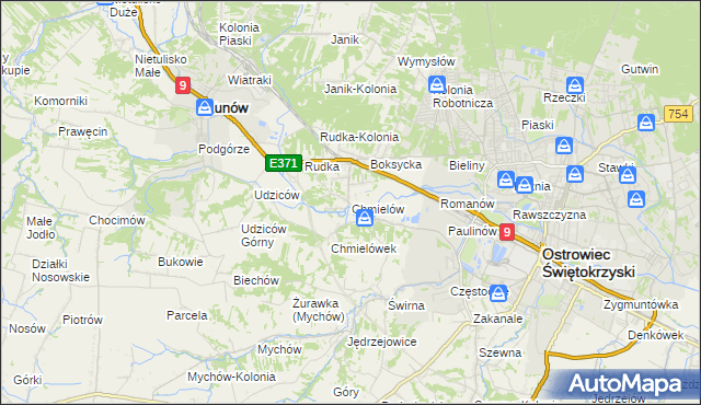 mapa Chmielów gmina Bodzechów, Chmielów gmina Bodzechów na mapie Targeo