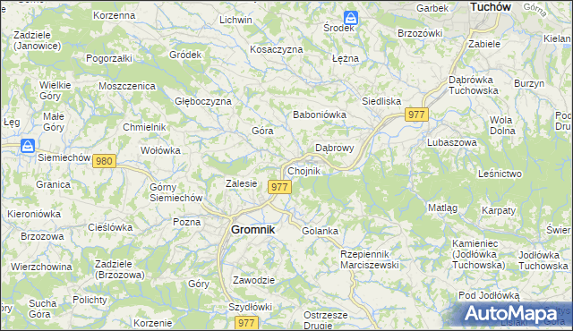 mapa Chojnik gmina Gromnik, Chojnik gmina Gromnik na mapie Targeo