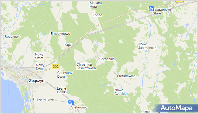 mapa Chrośnica gmina Zbąszyń, Chrośnica gmina Zbąszyń na mapie Targeo