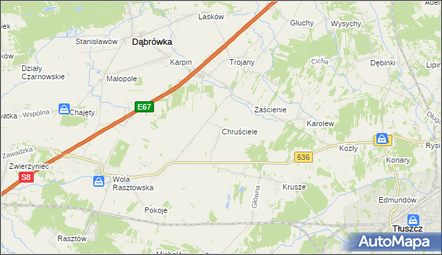 mapa Chruściele gmina Dąbrówka, Chruściele gmina Dąbrówka na mapie Targeo