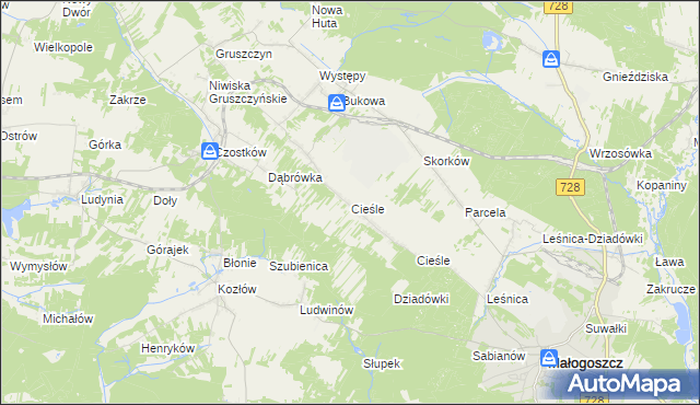 mapa Cieśle gmina Krasocin, Cieśle gmina Krasocin na mapie Targeo