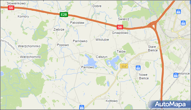 mapa Cieszyn gmina Biesiekierz, Cieszyn gmina Biesiekierz na mapie Targeo