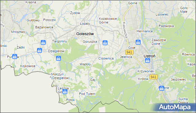 mapa Cisownica, Cisownica na mapie Targeo
