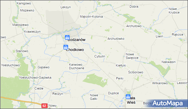 mapa Cybulin gmina Bodzanów, Cybulin gmina Bodzanów na mapie Targeo