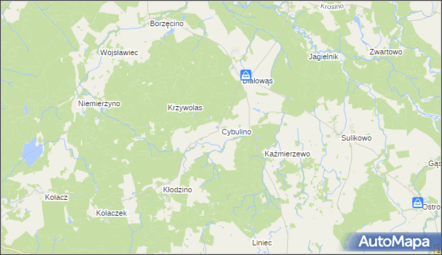 mapa Cybulino gmina Barwice, Cybulino gmina Barwice na mapie Targeo