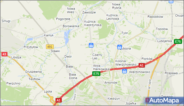 mapa Czarny Las gmina Mykanów, Czarny Las gmina Mykanów na mapie Targeo