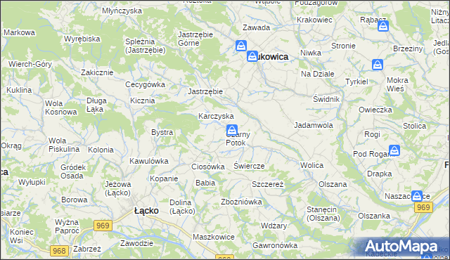 mapa Czarny Potok gmina Łącko, Czarny Potok gmina Łącko na mapie Targeo