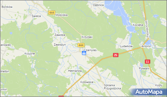 mapa Czarnylas gmina Przygodzice, Czarnylas gmina Przygodzice na mapie Targeo