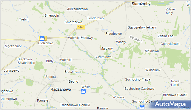 mapa Czerniewo gmina Radzanowo, Czerniewo gmina Radzanowo na mapie Targeo