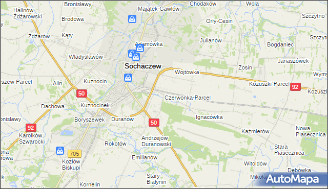 mapa Czerwonka-Parcel, Czerwonka-Parcel na mapie Targeo