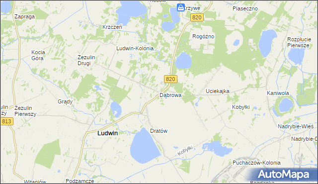 mapa Dąbrowa gmina Ludwin, Dąbrowa gmina Ludwin na mapie Targeo