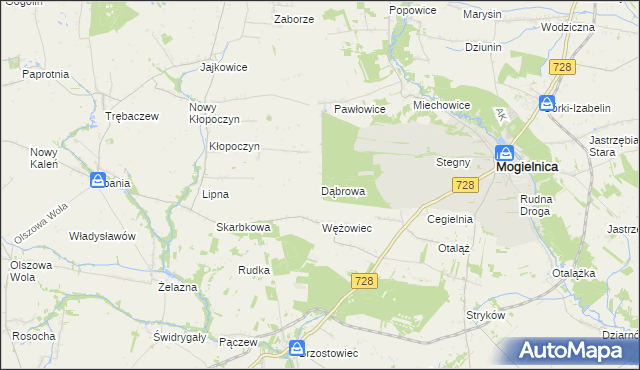 mapa Dąbrowa gmina Mogielnica, Dąbrowa gmina Mogielnica na mapie Targeo