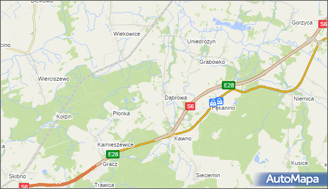 mapa Dąbrowa gmina Sianów, Dąbrowa gmina Sianów na mapie Targeo