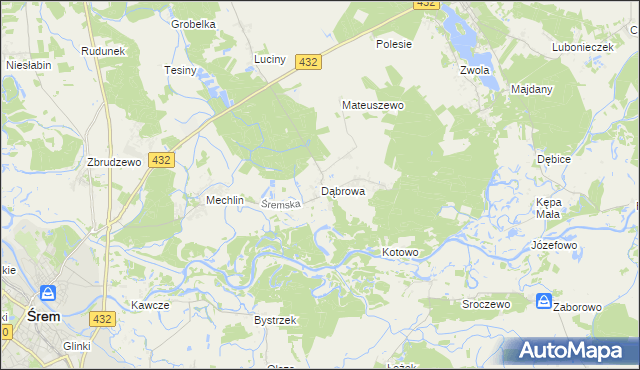 mapa Dąbrowa gmina Śrem, Dąbrowa gmina Śrem na mapie Targeo