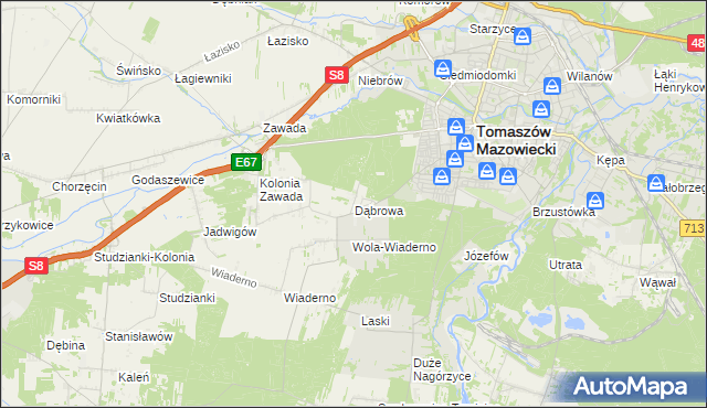 mapa Dąbrowa gmina Tomaszów Mazowiecki, Dąbrowa gmina Tomaszów Mazowiecki na mapie Targeo