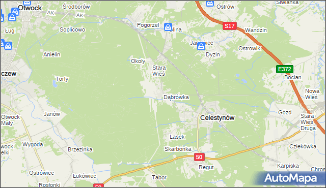 mapa Dąbrówka gmina Celestynów, Dąbrówka gmina Celestynów na mapie Targeo