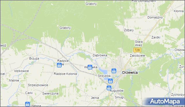 mapa Dąbrówka gmina Drzewica, Dąbrówka gmina Drzewica na mapie Targeo