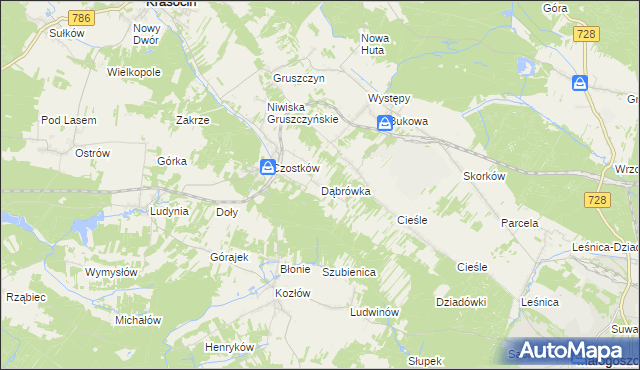 mapa Dąbrówka gmina Krasocin, Dąbrówka gmina Krasocin na mapie Targeo