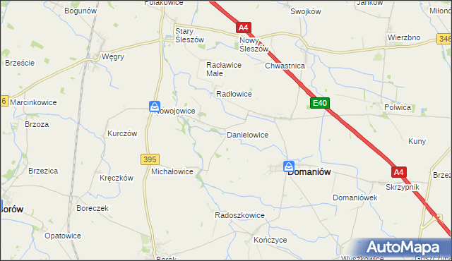 mapa Danielowice, Danielowice na mapie Targeo