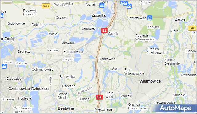 mapa Dankowice gmina Wilamowice, Dankowice gmina Wilamowice na mapie Targeo