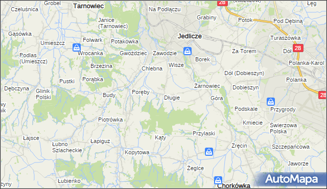 mapa Długie gmina Jedlicze, Długie gmina Jedlicze na mapie Targeo