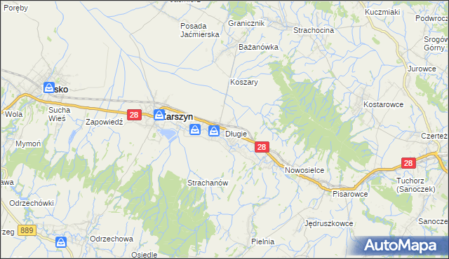 mapa Długie gmina Zarszyn, Długie gmina Zarszyn na mapie Targeo