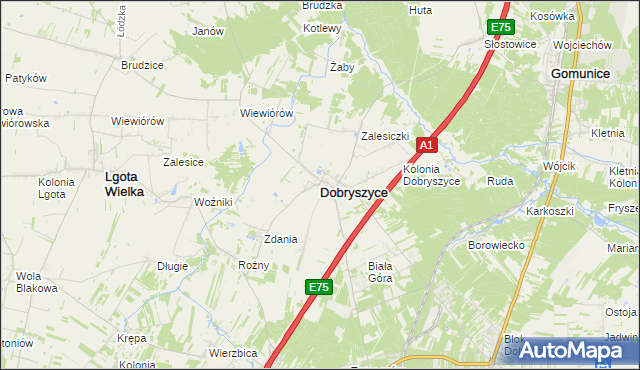 mapa Dobryszyce, Dobryszyce na mapie Targeo