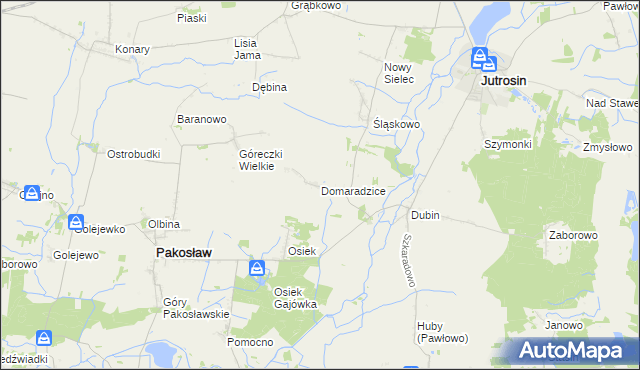 mapa Domaradzice gmina Jutrosin, Domaradzice gmina Jutrosin na mapie Targeo