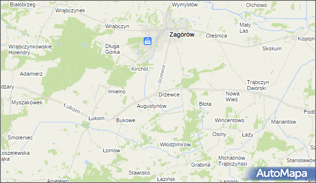 mapa Drzewce gmina Zagórów, Drzewce gmina Zagórów na mapie Targeo