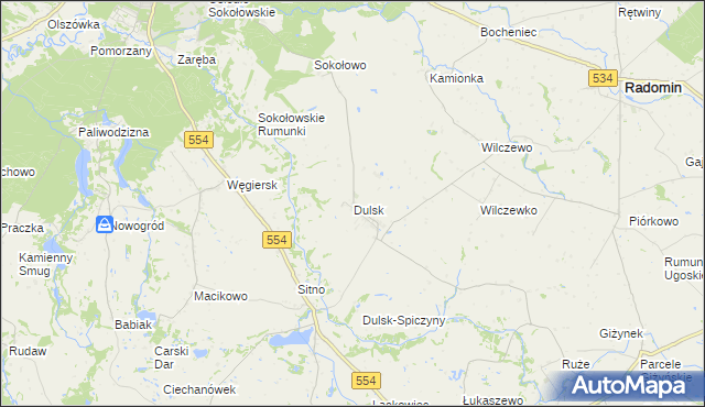mapa Dulsk gmina Radomin, Dulsk gmina Radomin na mapie Targeo