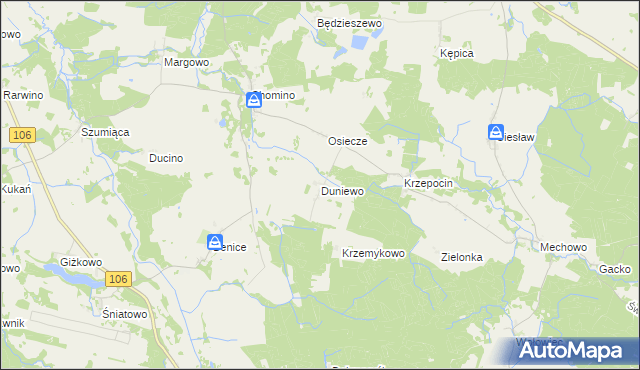mapa Duniewo, Duniewo na mapie Targeo