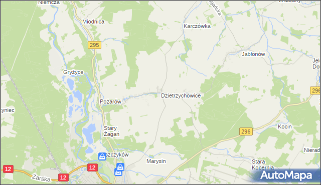 mapa Dzietrzychowice, Dzietrzychowice na mapie Targeo