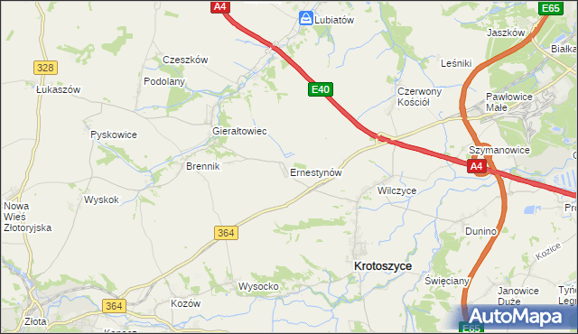 mapa Ernestynów gmina Złotoryja, Ernestynów gmina Złotoryja na mapie Targeo