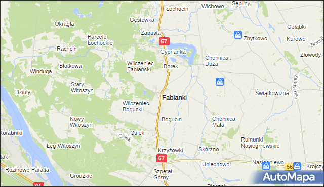 mapa Fabianki powiat włocławski, Fabianki powiat włocławski na mapie Targeo