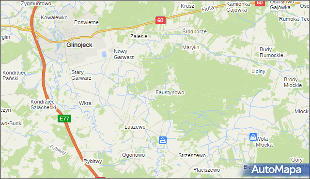 mapa Faustynowo gmina Glinojeck, Faustynowo gmina Glinojeck na mapie Targeo