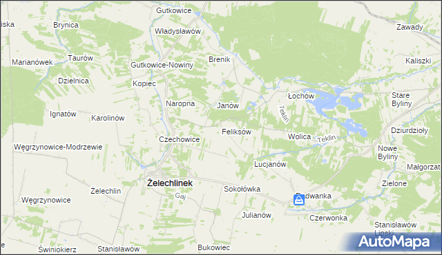 mapa Feliksów gmina Żelechlinek, Feliksów gmina Żelechlinek na mapie Targeo