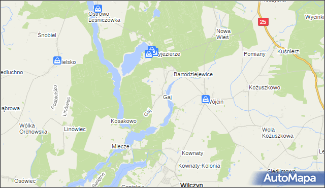 mapa Gaj gmina Jeziora Wielkie, Gaj gmina Jeziora Wielkie na mapie Targeo