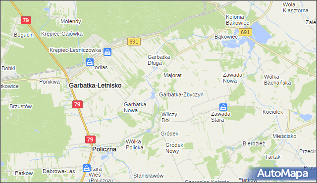 mapa Garbatka-Zbyczyn, Garbatka-Zbyczyn na mapie Targeo