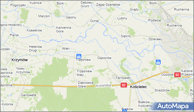 mapa Gąsiorów gmina Kościelec, Gąsiorów gmina Kościelec na mapie Targeo
