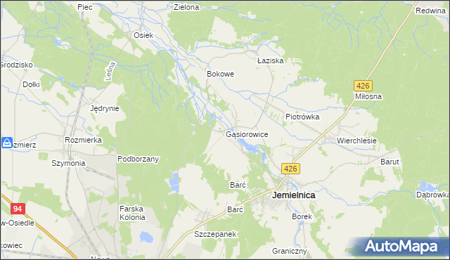 mapa Gąsiorowice, Gąsiorowice na mapie Targeo