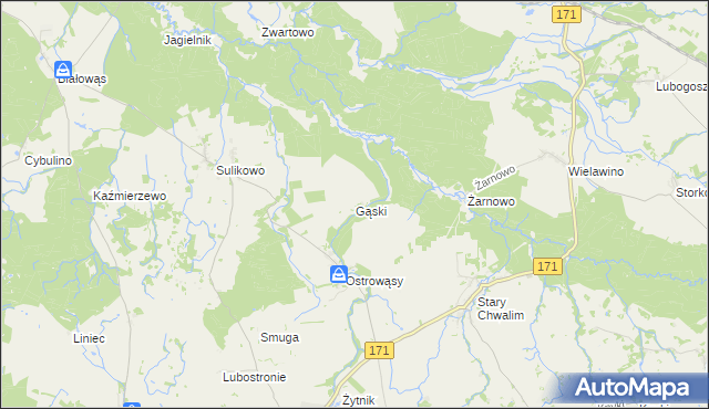 mapa Gąski gmina Barwice, Gąski gmina Barwice na mapie Targeo