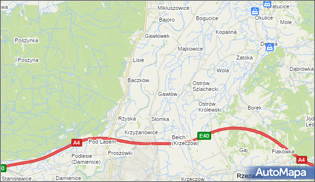 mapa Gawłów gmina Bochnia, Gawłów gmina Bochnia na mapie Targeo