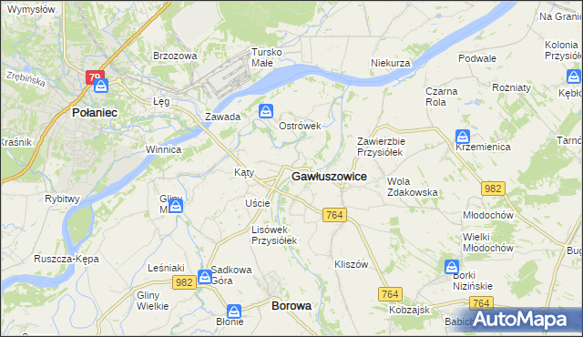 mapa Gawłuszowice, Gawłuszowice na mapie Targeo