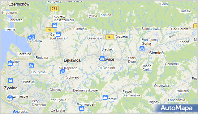 mapa Gilowice powiat żywiecki, Gilowice powiat żywiecki na mapie Targeo