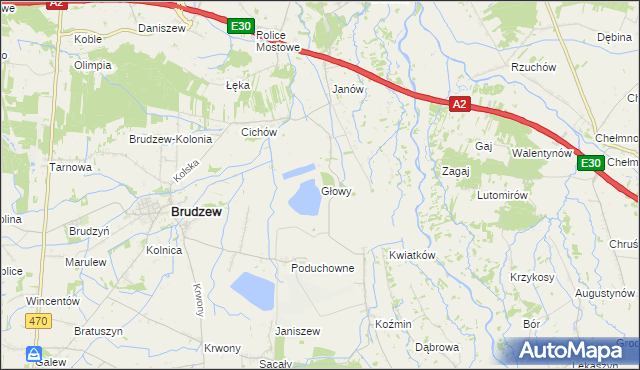 mapa Głowy gmina Brudzew, Głowy gmina Brudzew na mapie Targeo